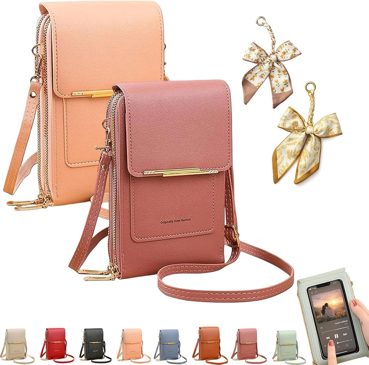 Women's Touch Screen Mobile Phone Messenger Bag, RFID Leather Crossbody Wallet Purse, Anti-Theft Shoulder Strap