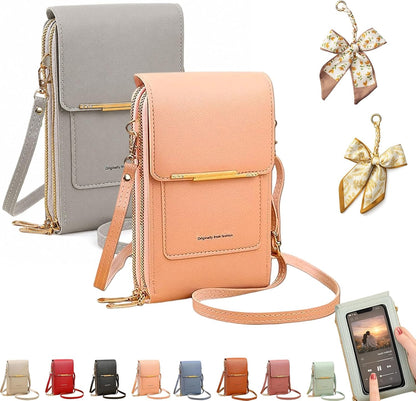Women's Touch Screen Mobile Phone Messenger Bag, RFID Leather Crossbody Wallet Purse, Anti-Theft Shoulder Strap