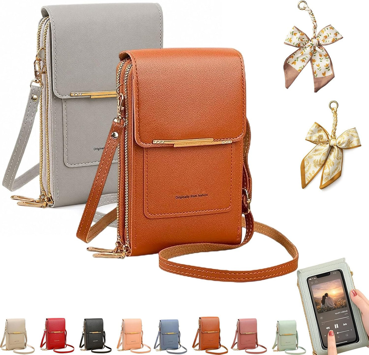 Women's Touch Screen Mobile Phone Messenger Bag, RFID Leather Crossbody Wallet Purse, Anti-Theft Shoulder Strap
