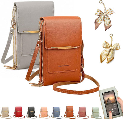 Women's Touch Screen Mobile Phone Messenger Bag, RFID Leather Crossbody Wallet Purse, Anti-Theft Shoulder Strap