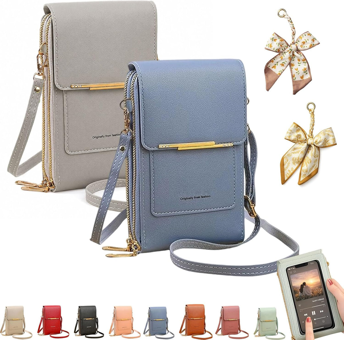 Women's Touch Screen Mobile Phone Messenger Bag, RFID Leather Crossbody Wallet Purse, Anti-Theft Shoulder Strap