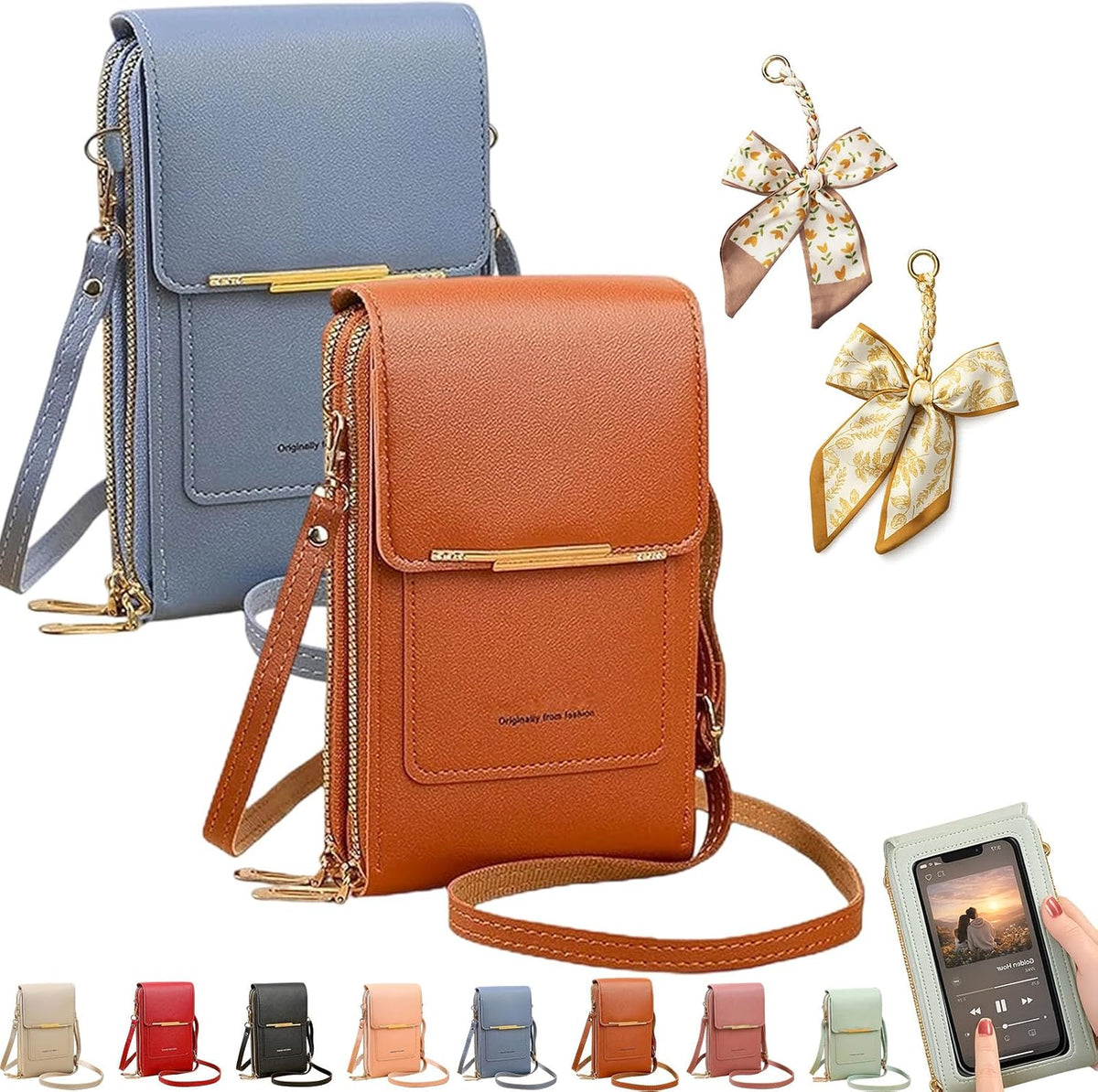 Women's Touch Screen Mobile Phone Messenger Bag, RFID Leather Crossbody Wallet Purse, Anti-Theft Shoulder Strap