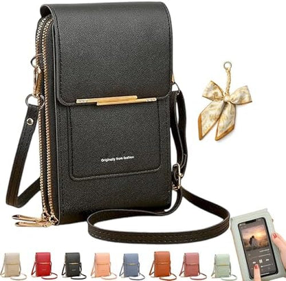 Women's Touch Screen Mobile Phone Messenger Bag, RFID Leather Crossbody Wallet Purse, Anti-Theft Shoulder Strap