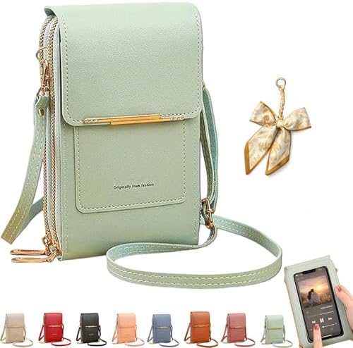 Women's Touch Screen Mobile Phone Messenger Bag, RFID Leather Crossbody Wallet Purse, Anti-Theft Shoulder Strap