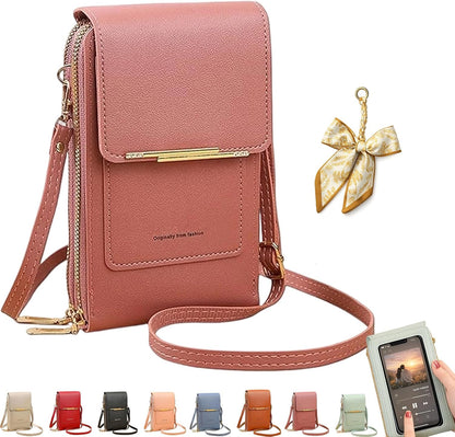 Women's Touch Screen Mobile Phone Messenger Bag, RFID Leather Crossbody Wallet Purse, Anti-Theft Shoulder Strap