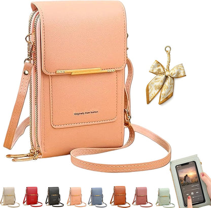 Women's Touch Screen Mobile Phone Messenger Bag, RFID Leather Crossbody Wallet Purse, Anti-Theft Shoulder Strap