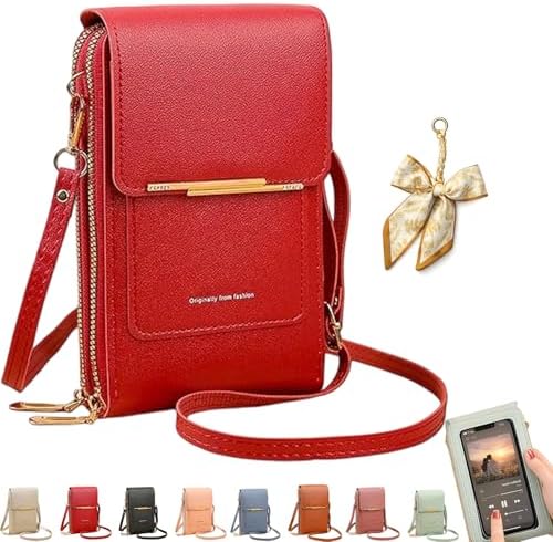 Women's Touch Screen Mobile Phone Messenger Bag, RFID Leather Crossbody Wallet Purse, Anti-Theft Shoulder Strap