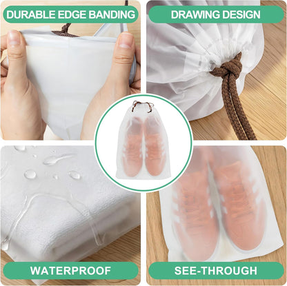 Shoe Bags for Travel,Large Waterproof Portable Drawstring Clear Shoe Bags,Travel Essentials for Men and Women,15.7 x 11.8 inches, 5 PACK (Translucent, 5pack)