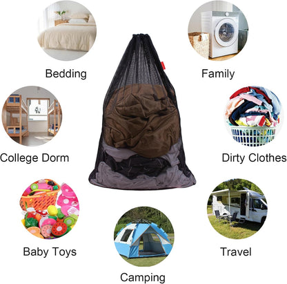 2 Pack Mesh Laundry Bags, 24 x 36 Inches Heavy Duty Drawstring Bag, Factories, College, Dorm, Travel and Apartment Dwellers, Black