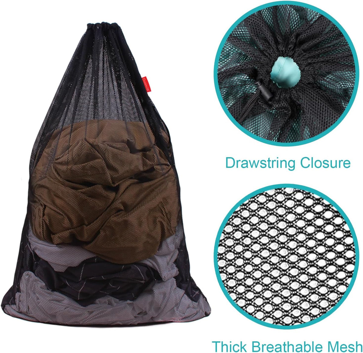 2 Pack Mesh Laundry Bags, 24 x 36 Inches Heavy Duty Drawstring Bag, Factories, College, Dorm, Travel and Apartment Dwellers, Black