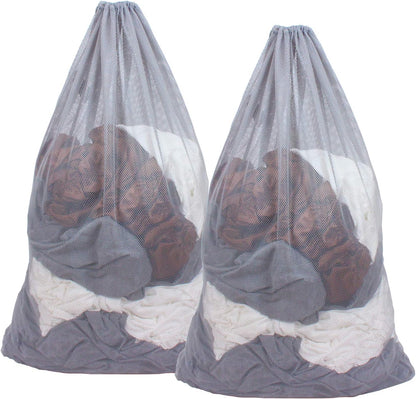 2 Pack Mesh Laundry Bags, 24 x 36 Inches Heavy Duty Drawstring Bag, Factories, College, Dorm, Travel and Apartment Dwellers, Black