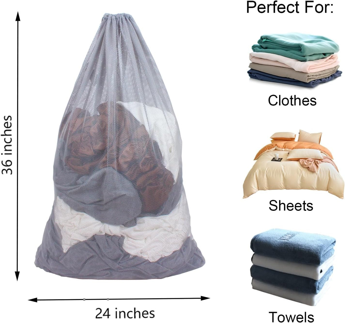 2 Pack Mesh Laundry Bags, 24 x 36 Inches Heavy Duty Drawstring Bag, Factories, College, Dorm, Travel and Apartment Dwellers, Black