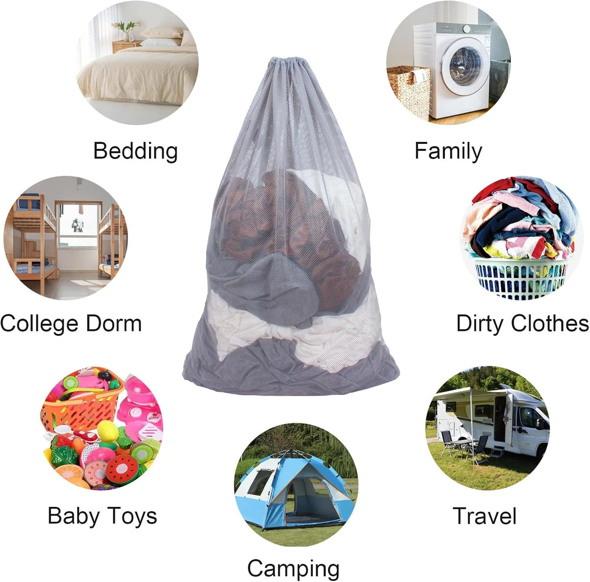 2 Pack Mesh Laundry Bags, 24 x 36 Inches Heavy Duty Drawstring Bag, Factories, College, Dorm, Travel and Apartment Dwellers, Black
