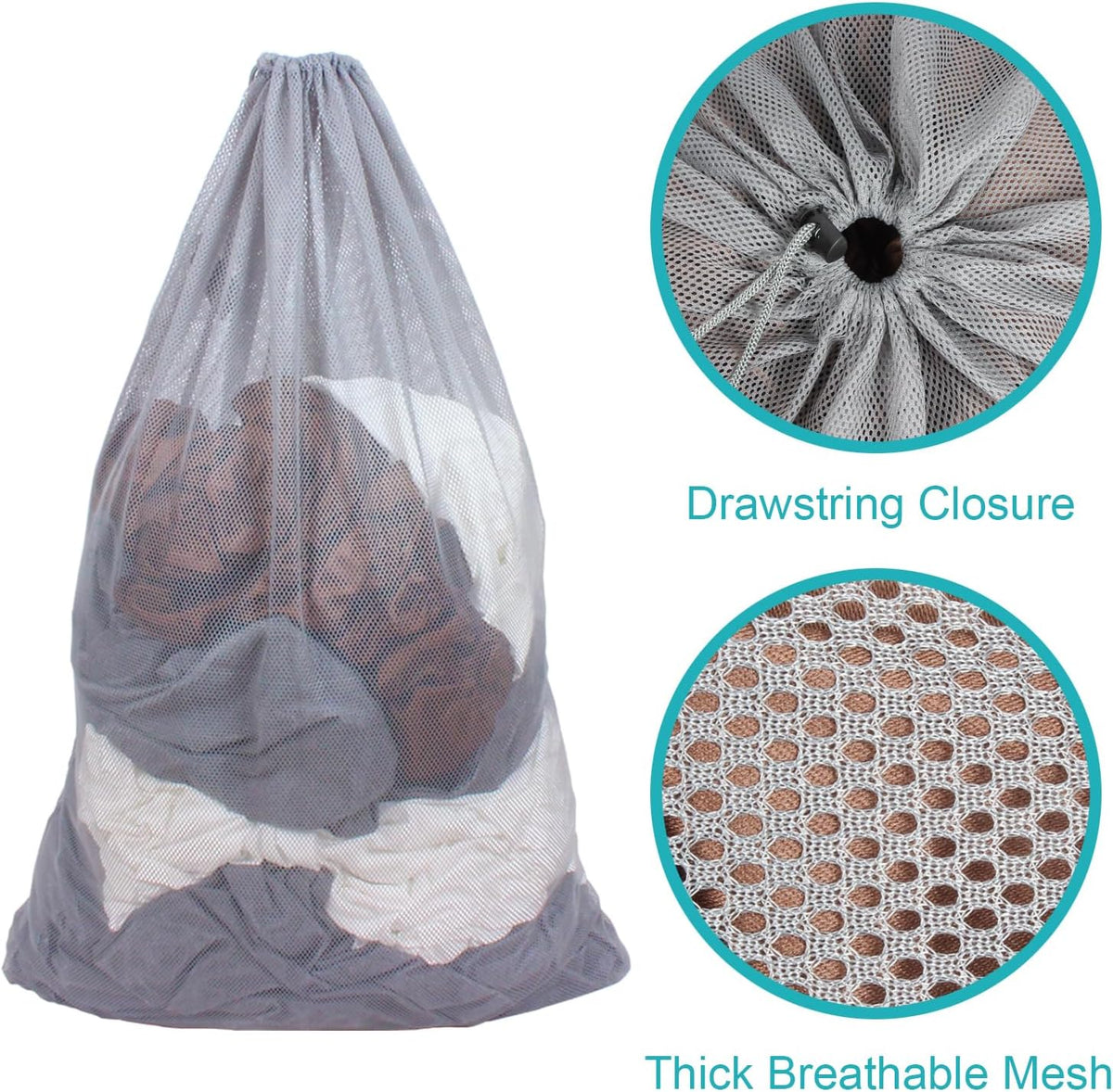 2 Pack Mesh Laundry Bags, 24 x 36 Inches Heavy Duty Drawstring Bag, Factories, College, Dorm, Travel and Apartment Dwellers, Black