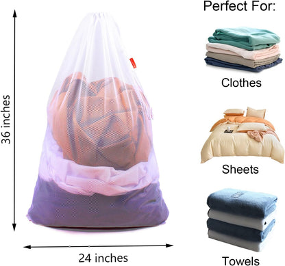 2 Pack Mesh Laundry Bags, 24 x 36 Inches Heavy Duty Drawstring Bag, Factories, College, Dorm, Travel and Apartment Dwellers, Black