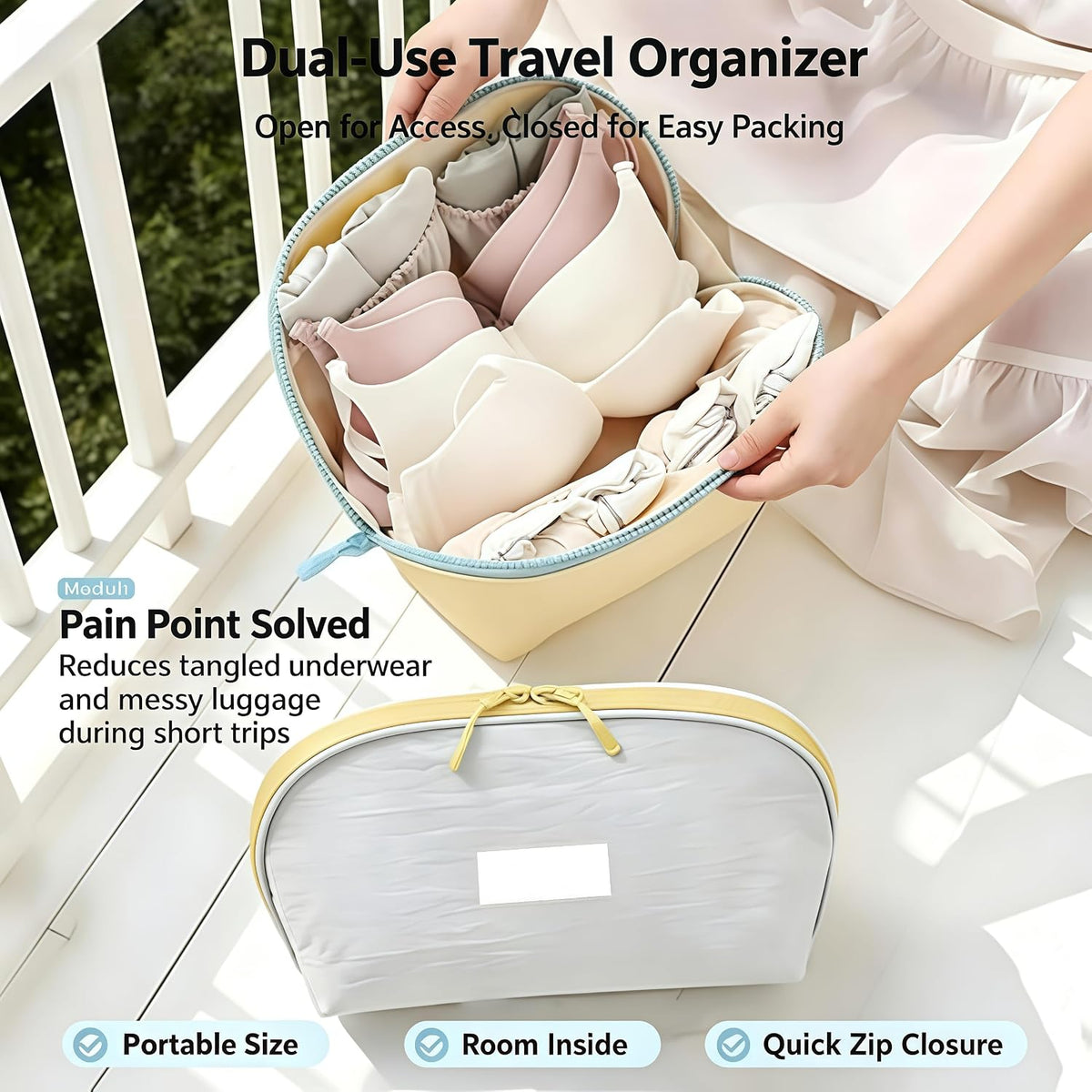 Portable Travel Lingerie Storage Bag, Foldable Underwear Bra Organizer Pouch Space Saving for Suitcase Gym Weekend Trip Small Clothes Sorting