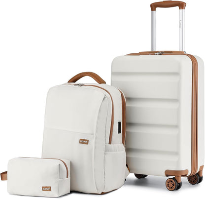 Carry On Luggage 22x14x9 Airline Approved Lightweight Small Travel Suitcase with Spinner Wheels Hard Shell TSA Carry-On Cream White