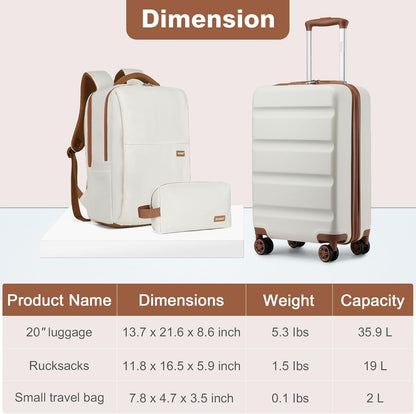 Carry On Luggage 22x14x9 Airline Approved Lightweight Small Travel Suitcase with Spinner Wheels Hard Shell TSA Carry-On Cream White