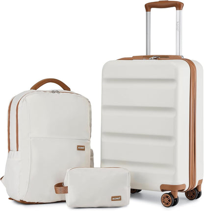 Carry On Luggage 22x14x9 Airline Approved Lightweight Small Travel Suitcase with Spinner Wheels Hard Shell TSA Carry-On Cream White