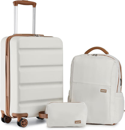 Carry On Luggage 22x14x9 Airline Approved Lightweight Small Travel Suitcase with Spinner Wheels Hard Shell TSA Carry-On Cream White