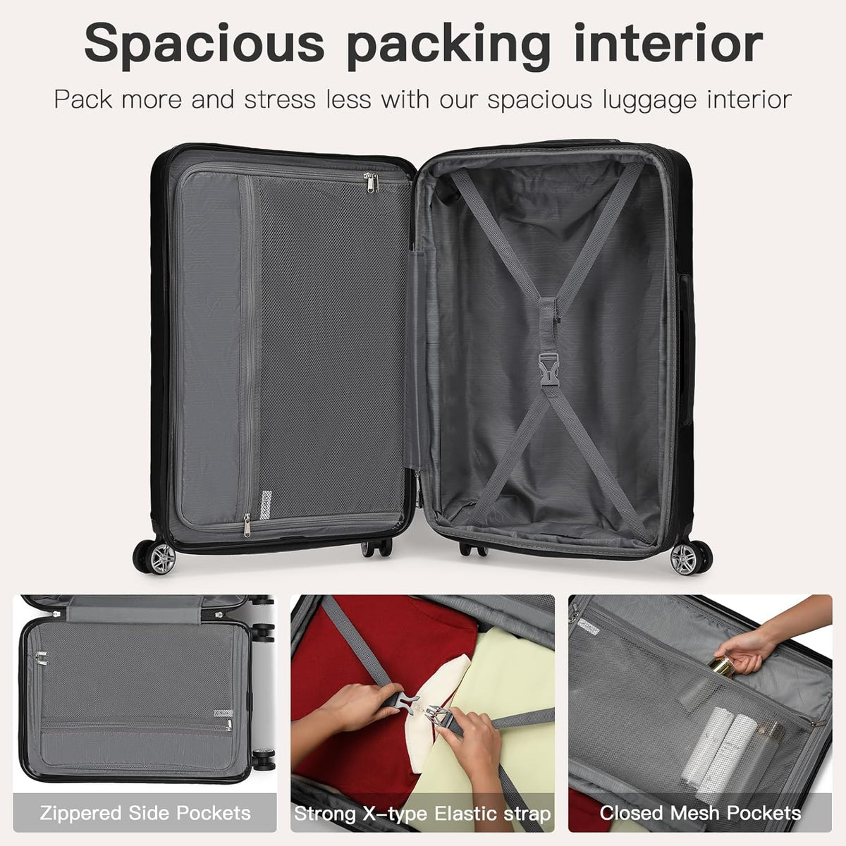 Carry On Luggage 22x14x9 Airline Approved Lightweight Small Travel Suitcase with Spinner Wheels Hard Shell TSA Carry-On Cream White