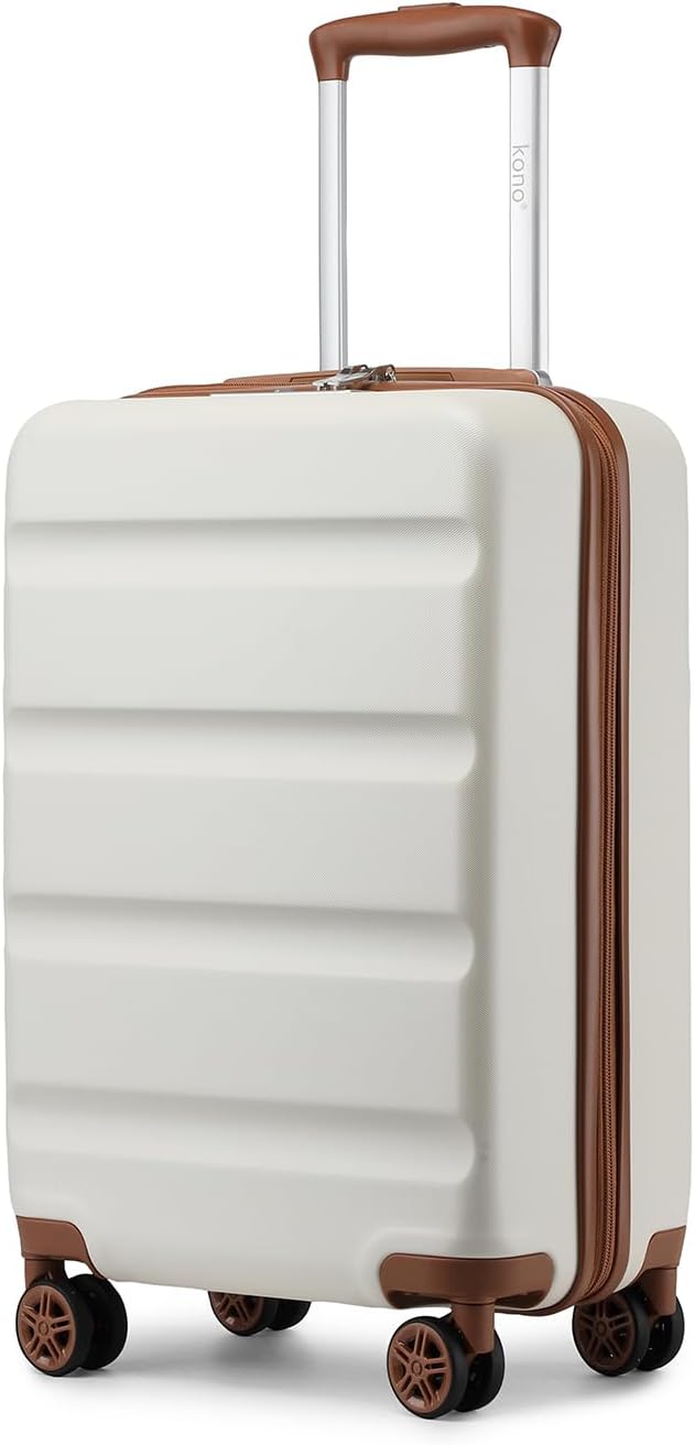 Carry On Luggage 22x14x9 Airline Approved Lightweight Small Travel Suitcase with Spinner Wheels Hard Shell TSA Carry-On Cream White