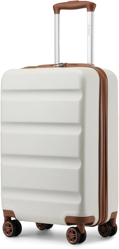 Carry On Luggage 22x14x9 Airline Approved Lightweight Small Travel Suitcase with Spinner Wheels Hard Shell TSA Carry-On Cream White