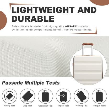 Carry On Luggage 22x14x9 Airline Approved Lightweight Small Travel Suitcase with Spinner Wheels Hard Shell TSA Carry-On Cream White