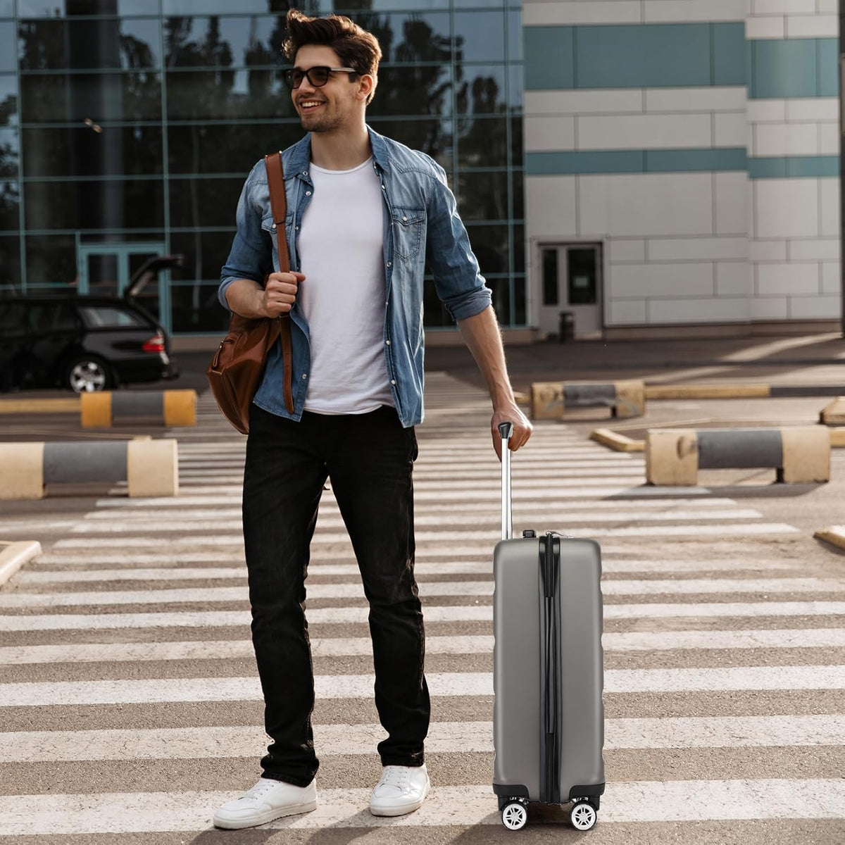 Carry On Luggage 22x14x9 Airline Approved Lightweight Small Travel Suitcase with Spinner Wheels Hard Shell TSA Carry-On Cream White