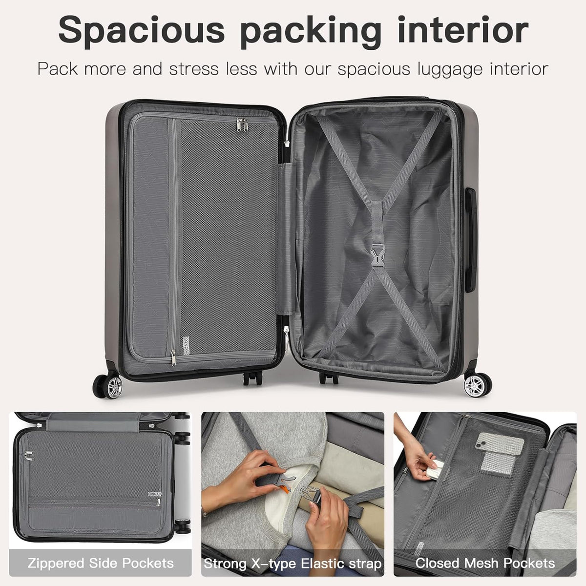 Carry On Luggage 22x14x9 Airline Approved Lightweight Small Travel Suitcase with Spinner Wheels Hard Shell TSA Carry-On Cream White