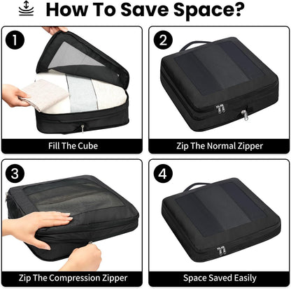Compression Packing Cubes for Travel, Lightweight Vacation Travel Essentials, Travel Accessories for Suitcase Organizer Bags Set, Durable Luggage Organizer