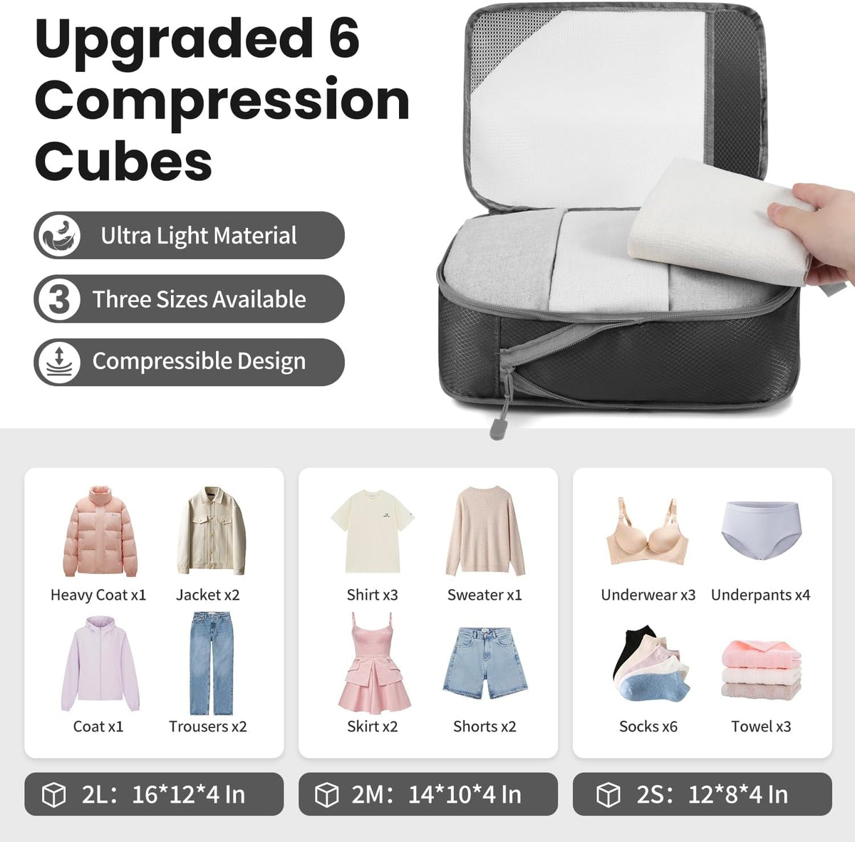 Compression Packing Cubes for Travel, Lightweight Vacation Travel Essentials, Travel Accessories for Suitcase Organizer Bags Set, Durable Luggage Organizer