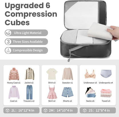 Compression Packing Cubes for Travel, Lightweight Vacation Travel Essentials, Travel Accessories for Suitcase Organizer Bags Set, Durable Luggage Organizer