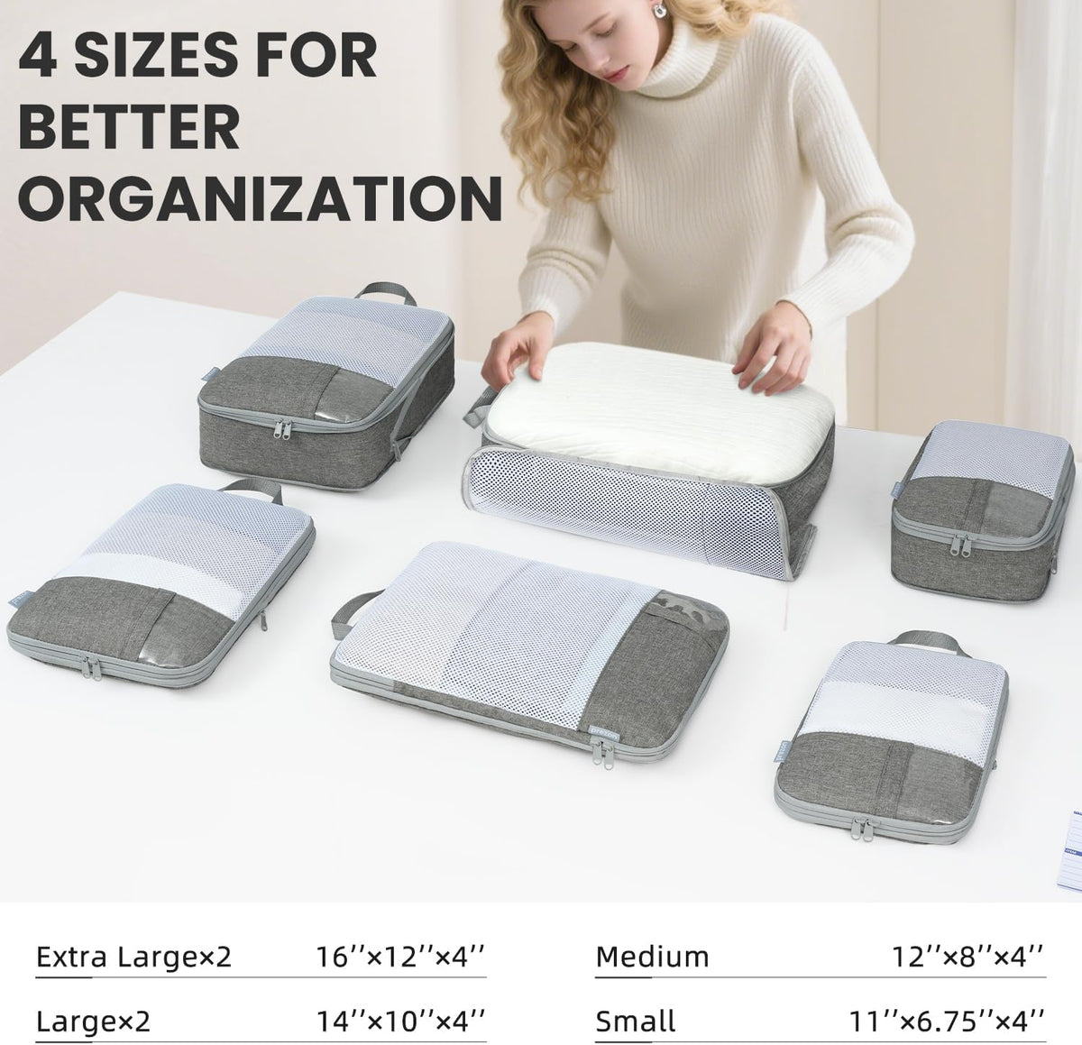 Compression Packing Cubes for Travel, Lightweight Vacation Travel Essentials, Travel Accessories for Suitcase Organizer Bags Set, Durable Luggage Organizer