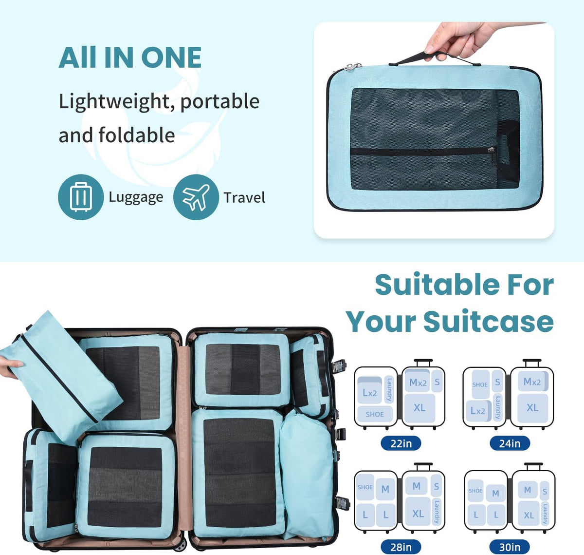 Compression Packing Cubes for Travel, Lightweight Vacation Travel Essentials, Travel Accessories for Suitcase Organizer Bags Set, Durable Luggage Organizer