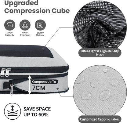 Compression Packing Cubes for Travel, Lightweight Vacation Travel Essentials, Travel Accessories for Suitcase Organizer Bags Set, Durable Luggage Organizer