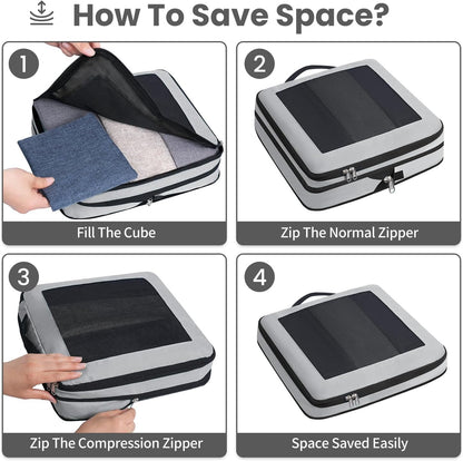 Compression Packing Cubes for Travel, Lightweight Vacation Travel Essentials, Travel Accessories for Suitcase Organizer Bags Set, Durable Luggage Organizer