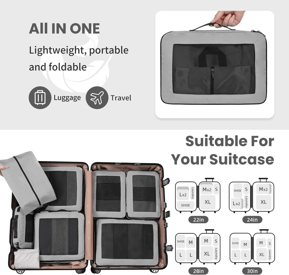 Compression Packing Cubes for Travel, Lightweight Vacation Travel Essentials, Travel Accessories for Suitcase Organizer Bags Set, Durable Luggage Organizer