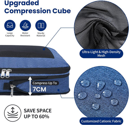Compression Packing Cubes for Travel, Lightweight Vacation Travel Essentials, Travel Accessories for Suitcase Organizer Bags Set, Durable Luggage Organizer