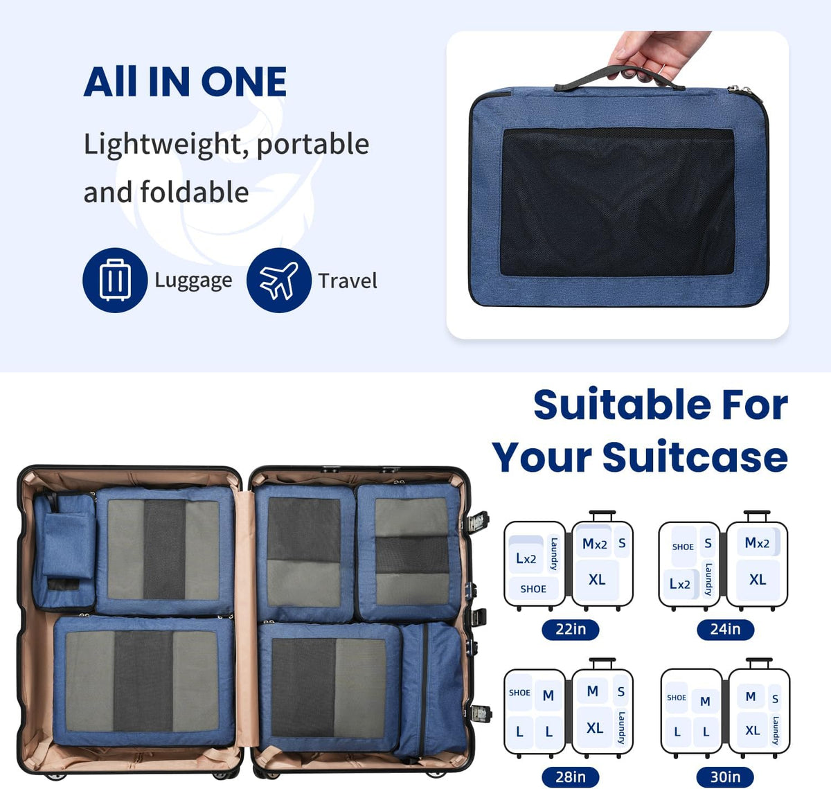 Compression Packing Cubes for Travel, Lightweight Vacation Travel Essentials, Travel Accessories for Suitcase Organizer Bags Set, Durable Luggage Organizer