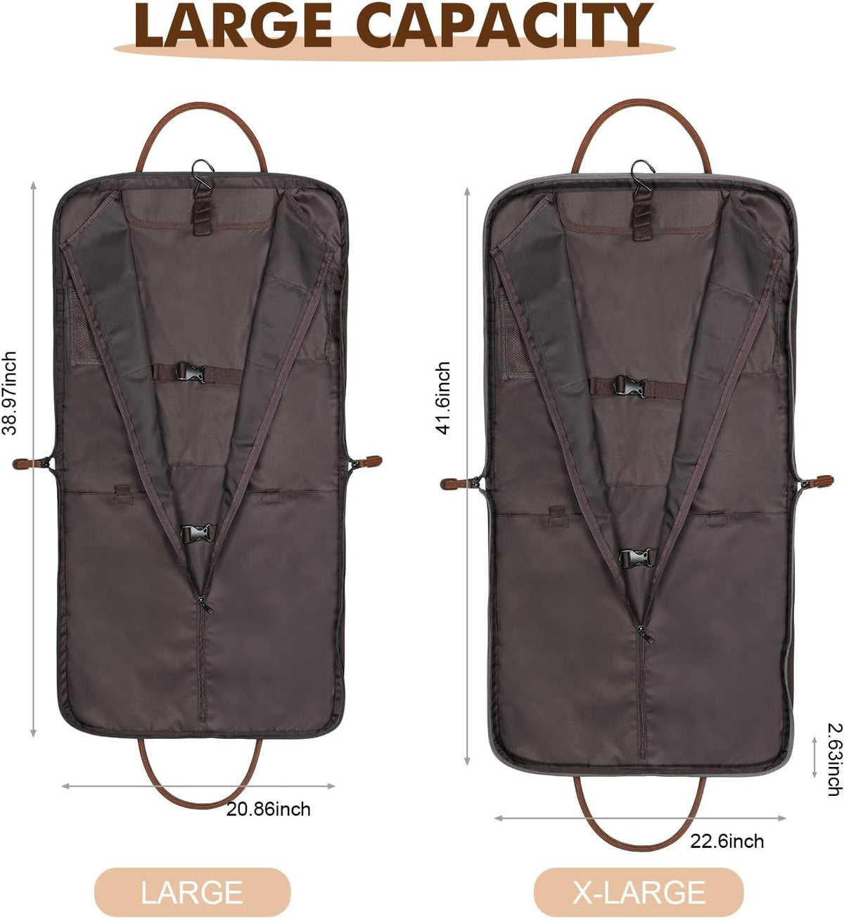 Carry on Garment Bag for Business Travel Canvas Leather Men Suit Cover | Leather Handle Straps, Multi-Pocket, Removable Shoulder strap, Trolley Sleeve, for Gym or Daily Use