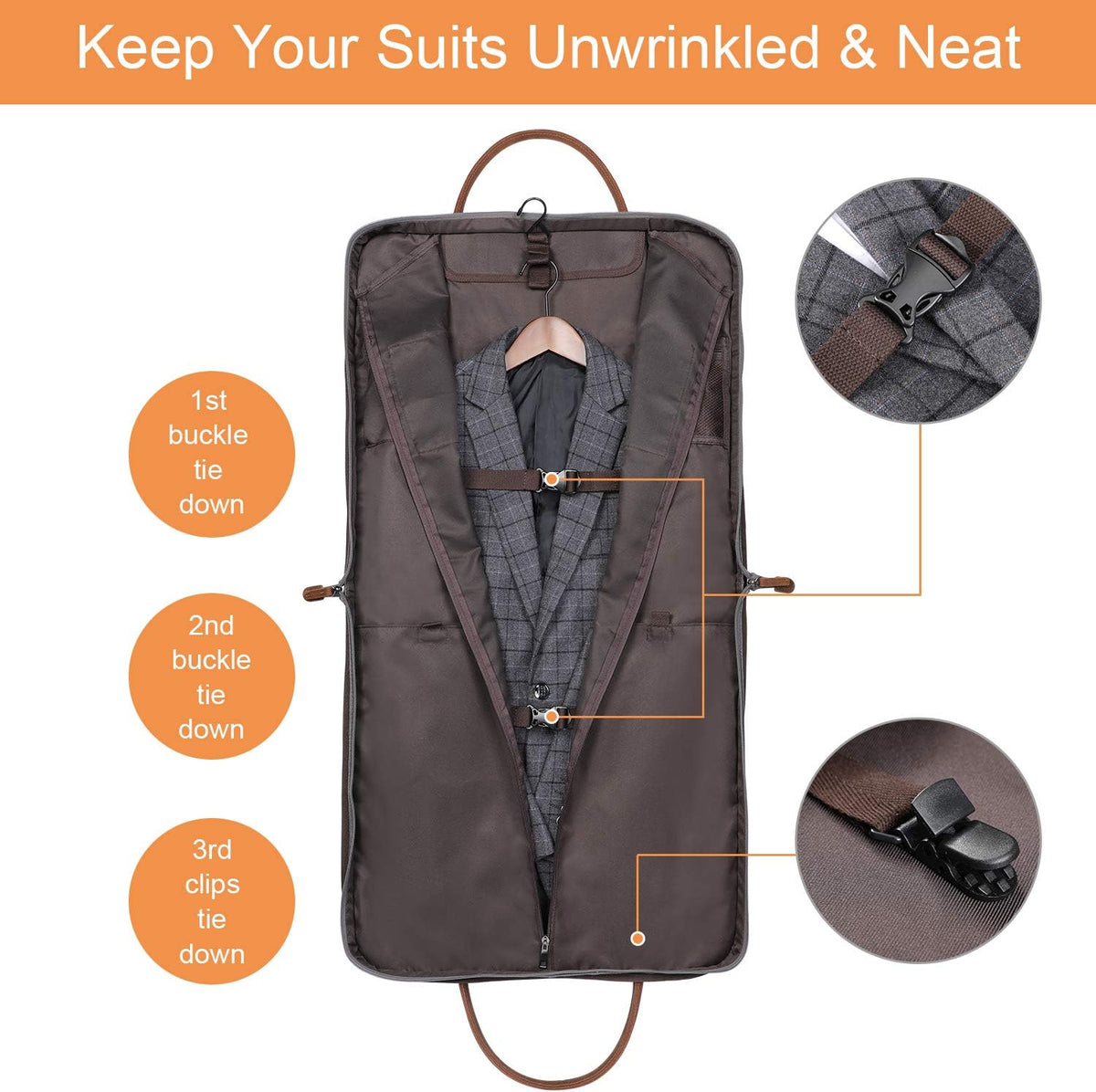 Carry on Garment Bag for Business Travel Canvas Leather Men Suit Cover | Leather Handle Straps, Multi-Pocket, Removable Shoulder strap, Trolley Sleeve, for Gym or Daily Use