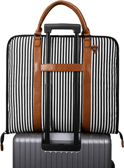Carry on Garment Bag for Business Travel Canvas Leather Men Suit Cover | Leather Handle Straps, Multi-Pocket, Removable Shoulder strap, Trolley Sleeve, for Gym or Daily Use