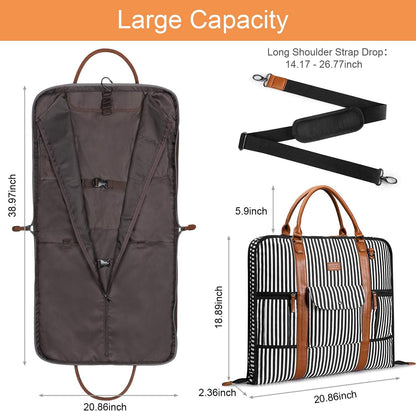 Carry on Garment Bag for Business Travel Canvas Leather Men Suit Cover | Leather Handle Straps, Multi-Pocket, Removable Shoulder strap, Trolley Sleeve, for Gym or Daily Use