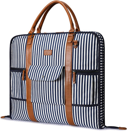 Carry on Garment Bag for Business Travel Canvas Leather Men Suit Cover | Leather Handle Straps, Multi-Pocket, Removable Shoulder strap, Trolley Sleeve, for Gym or Daily Use