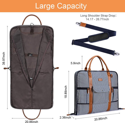 Carry on Garment Bag for Business Travel Canvas Leather Men Suit Cover | Leather Handle Straps, Multi-Pocket, Removable Shoulder strap, Trolley Sleeve, for Gym or Daily Use