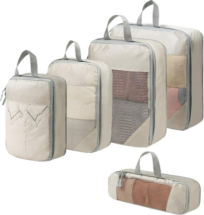 Expandable Compression Packing Cubes Set, Travel Luggage Organizer Bags | Expandable packing cubes with compression zippers, mesh panels and multiple organizers for travel, luggage and storage.