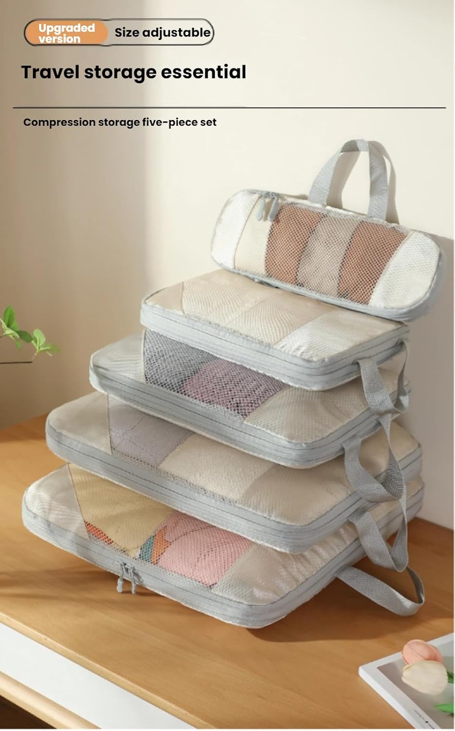 Expandable Compression Packing Cubes Set, Travel Luggage Organizer Bags | Expandable packing cubes with compression zippers, mesh panels and multiple organizers for travel, luggage and storage.