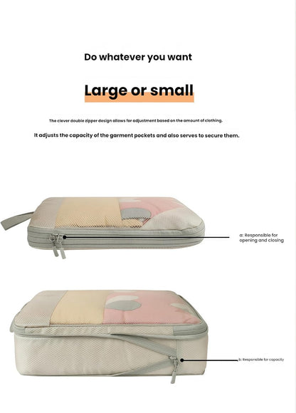 Expandable Compression Packing Cubes Set, Travel Luggage Organizer Bags | Expandable packing cubes with compression zippers, mesh panels and multiple organizers for travel, luggage and storage.
