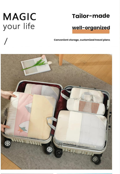 Expandable Compression Packing Cubes Set, Travel Luggage Organizer Bags | Expandable packing cubes with compression zippers, mesh panels and multiple organizers for travel, luggage and storage.